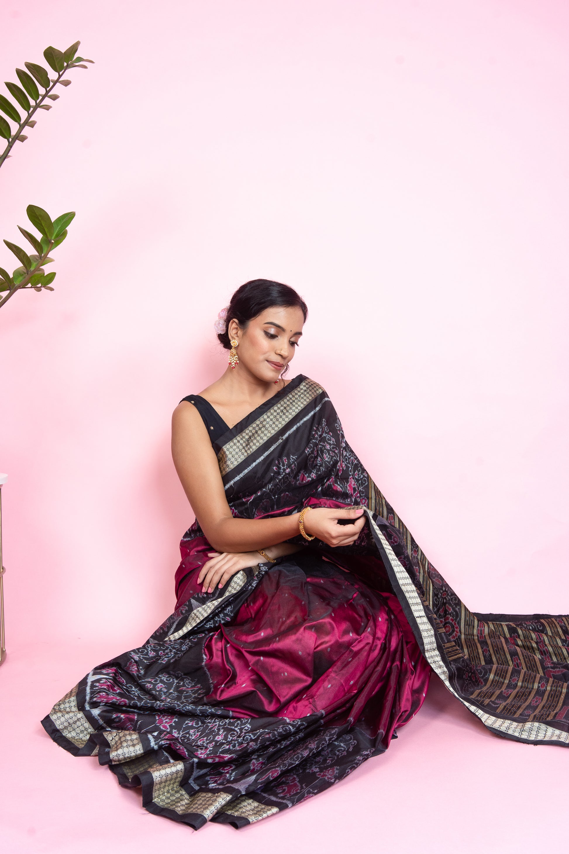 Black & Maroon Ikkat Silk Saree