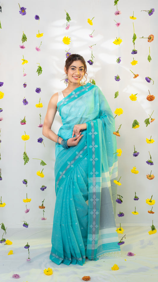 Jellyfish Blue Pure Cotton Saree