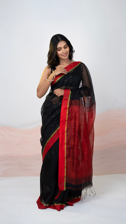 Black & Red Matka Silk Saree