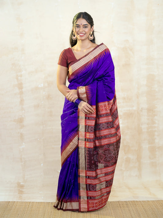 Violet & Red Ikkat Silk Saree