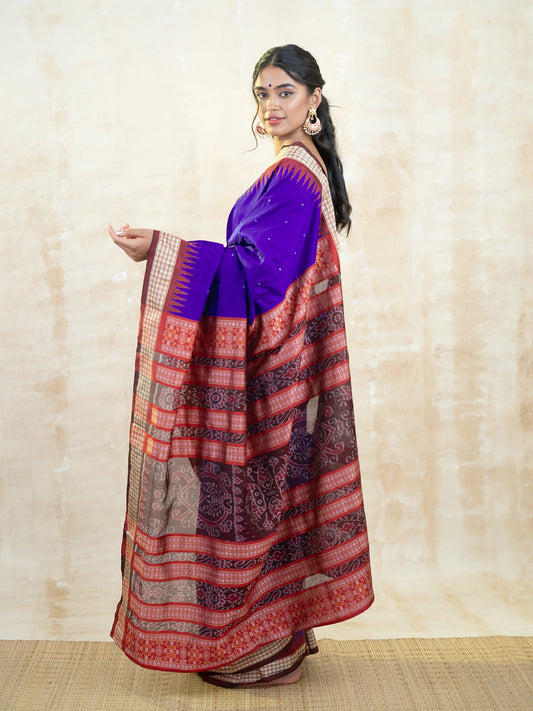 Violet & Red Ikkat Silk Saree