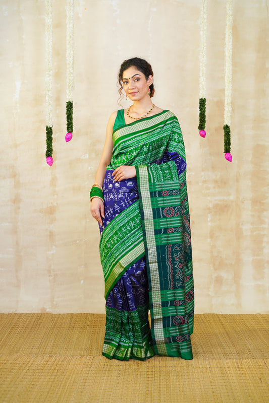 Royal Blue & Emerald Green Sambalpuri Silk Saree