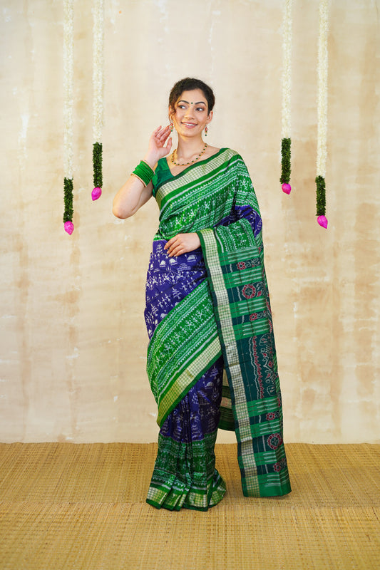 Royal Blue & Emerald Green Sambalpuri Silk Saree