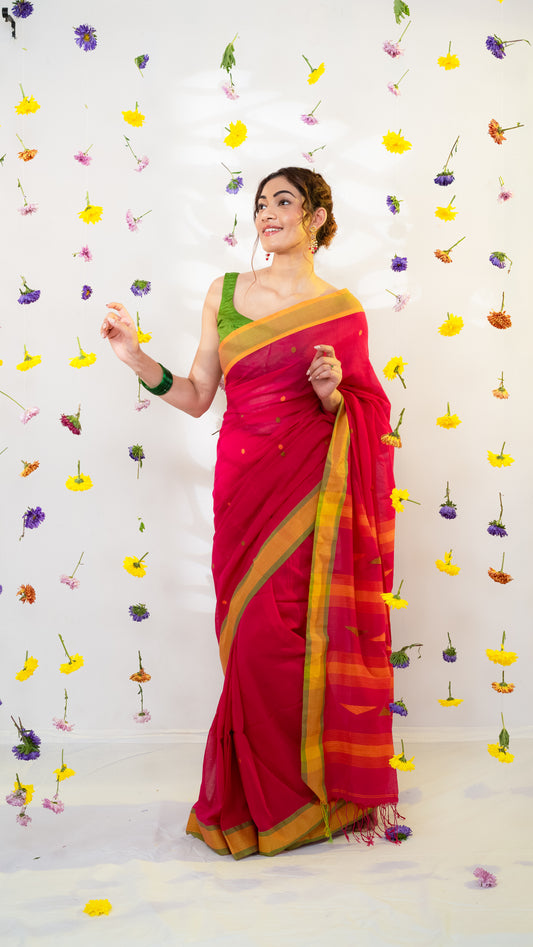 Rich Carmine Pure Cotton Saree