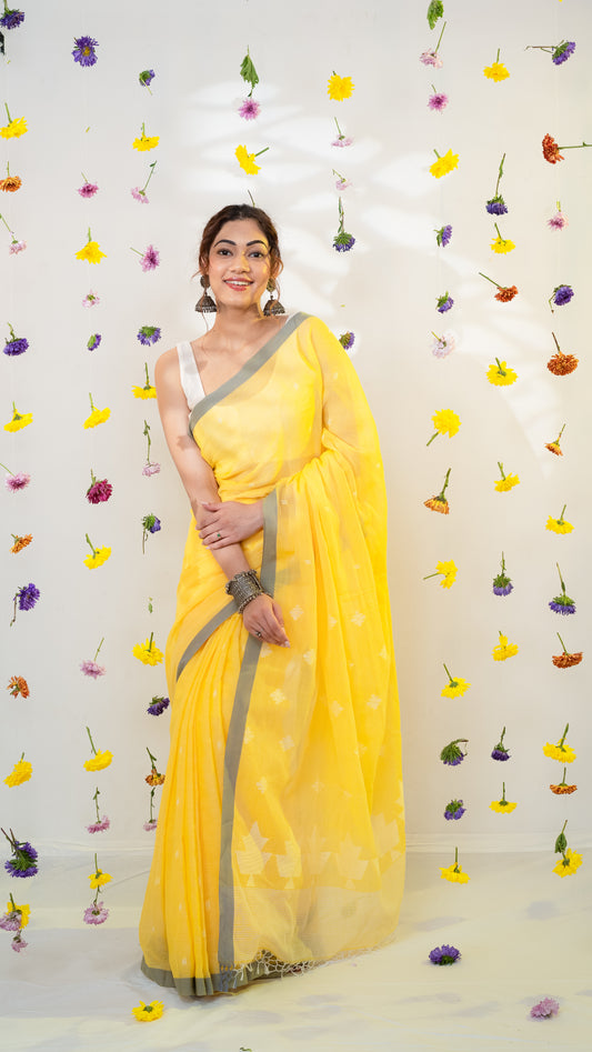 Marigold Yellow Pure Cotton Saree