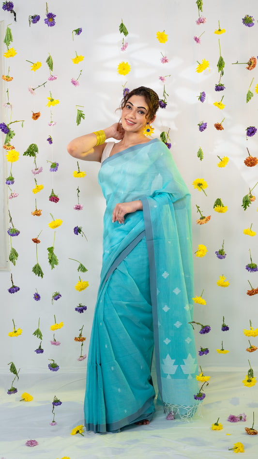 Moonstone Blue Pure Cotton Saree