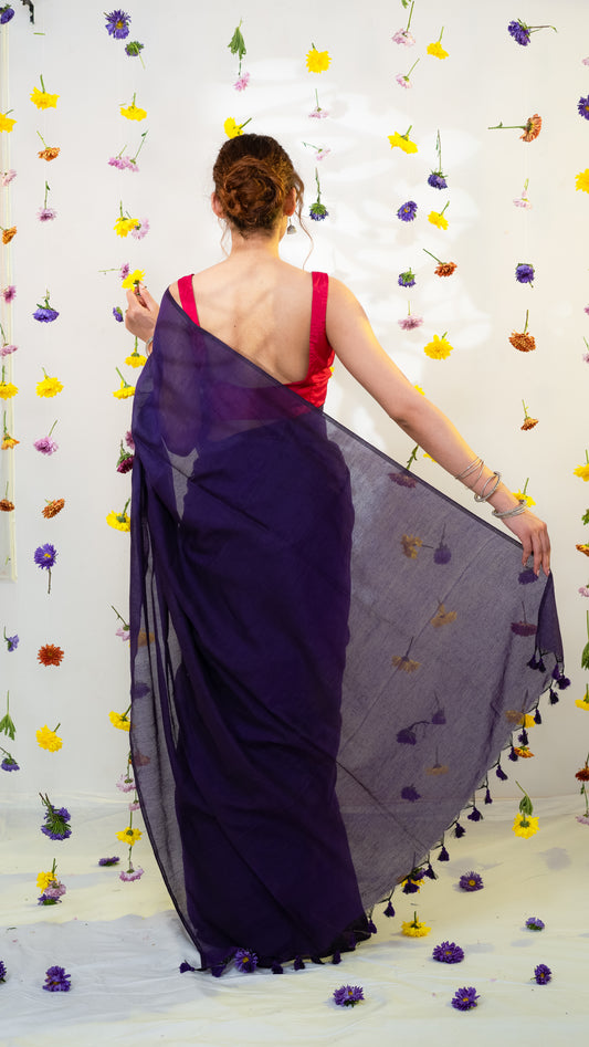 Plain Violet Pure Cotton Saree