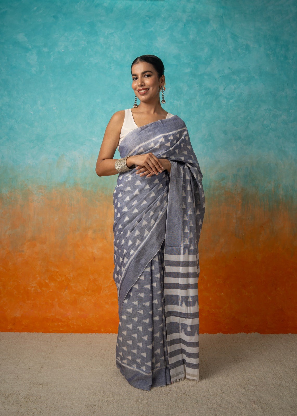 Blueish Grey Arrow Cotton Saree