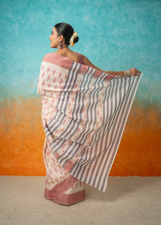 Coastal White & Red Cotton Saree